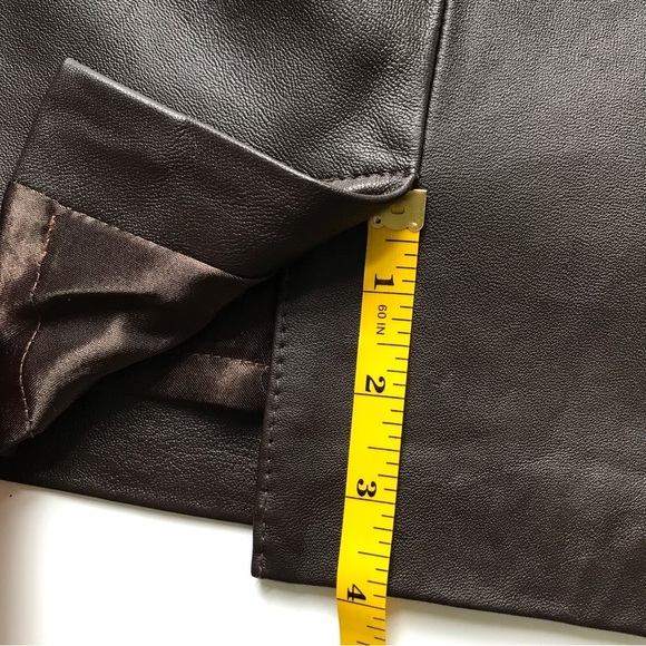 PAMELA McCoy Women's 100% Leather Brown Slit Pencil Tailored Skirt Size XS - Picture 9 of 15